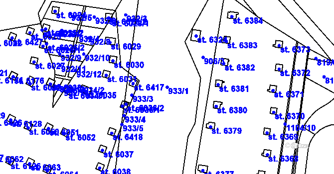 Parcela st. 933/1 v KÚ Zábřeh nad Odrou, Katastrální mapa