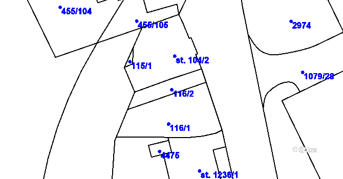Parcela st. 116/2 v KÚ Zábřeh nad Odrou, Katastrální mapa