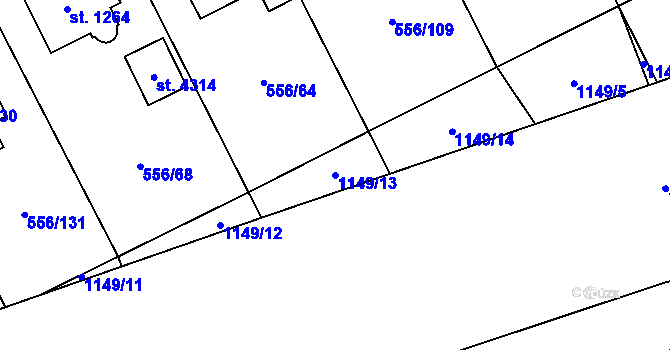 Parcela st. 1149/13 v KÚ Zábřeh nad Odrou, Katastrální mapa