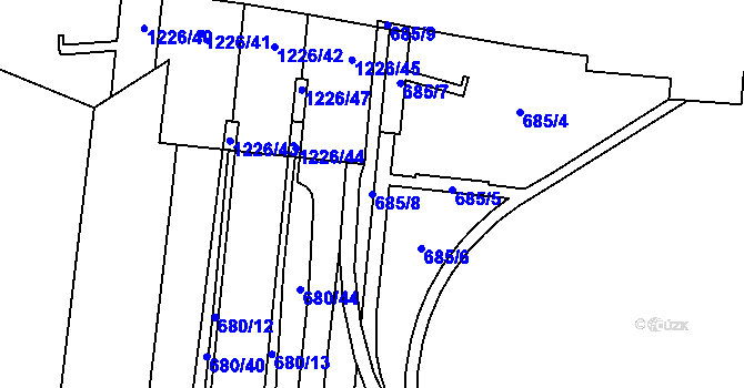 Parcela st. 685/8 v KÚ Zábřeh nad Odrou, Katastrální mapa