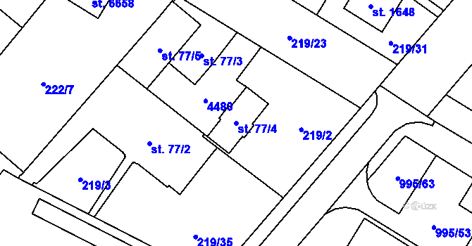 Parcela st. 77/4 v KÚ Zábřeh nad Odrou, Katastrální mapa