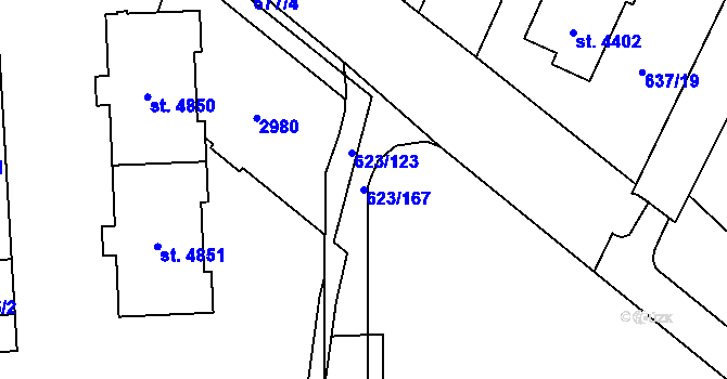Parcela st. 623/167 v KÚ Zábřeh nad Odrou, Katastrální mapa