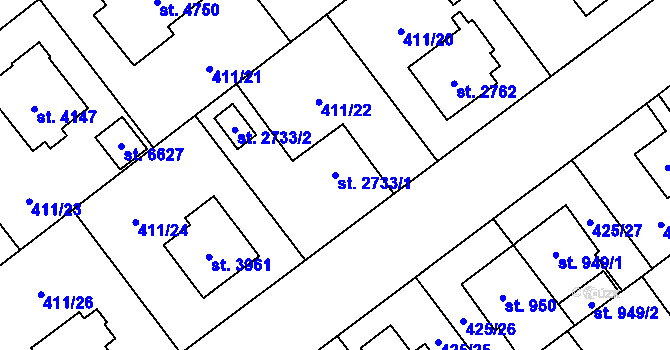 Parcela st. 2733/1 v KÚ Zábřeh nad Odrou, Katastrální mapa