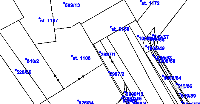 Parcela st. 2997/1 v KÚ Zábřeh nad Odrou, Katastrální mapa