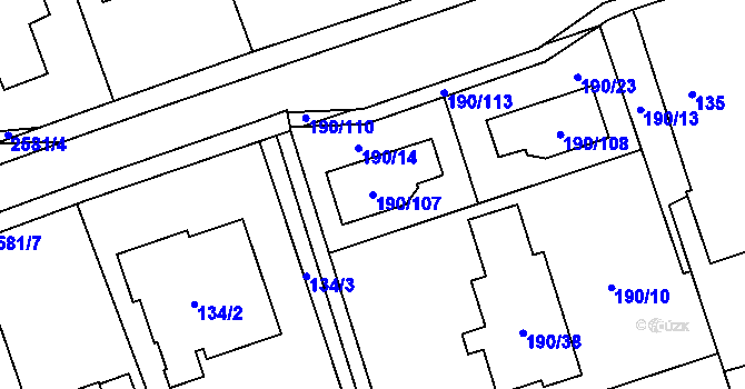 Parcela st. 190/107 v KÚ Hrabová, Katastrální mapa