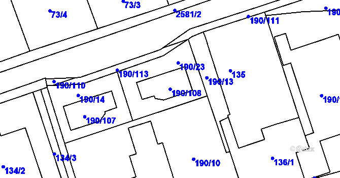 Parcela st. 190/108 v KÚ Hrabová, Katastrální mapa