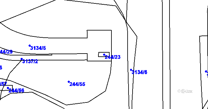 Parcela st. 244/23 v KÚ Hrabová, Katastrální mapa