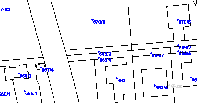 Parcela st. 669/3 v KÚ Hrabová, Katastrální mapa