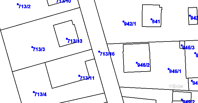Parcela st. 713/16 v KÚ Hrabová, Katastrální mapa