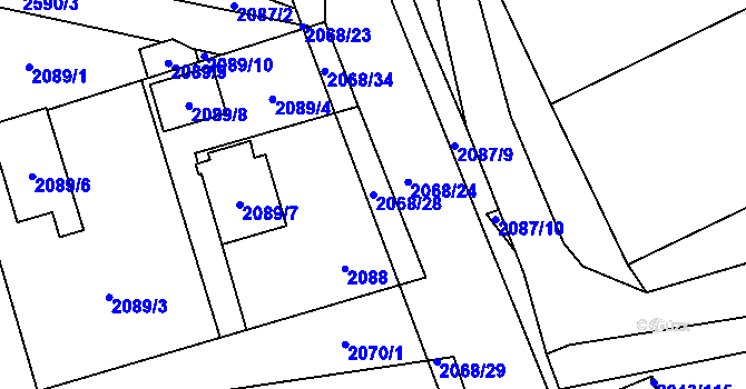 Parcela st. 2068/28 v KÚ Hrabová, Katastrální mapa