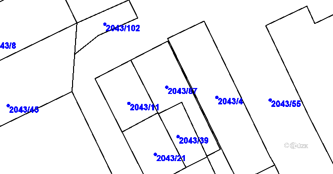 Parcela st. 2043/87 v KÚ Hrabová, Katastrální mapa