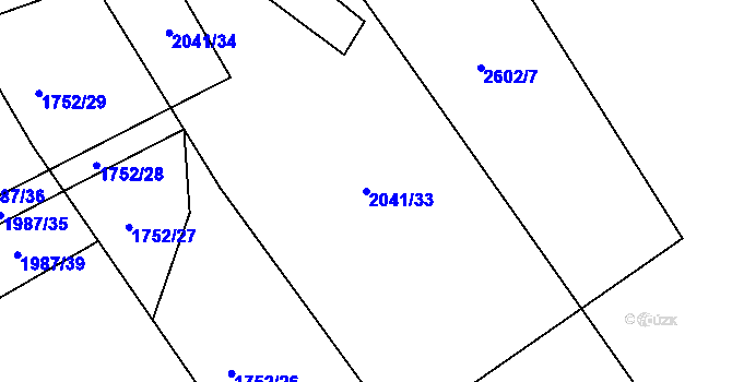 Parcela st. 2041/33 v KÚ Hrabová, Katastrální mapa