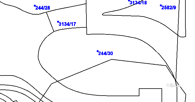 Parcela st. 244/30 v KÚ Hrabová, Katastrální mapa