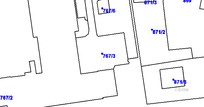 Parcela st. 767/3 v KÚ Hrabová, Katastrální mapa