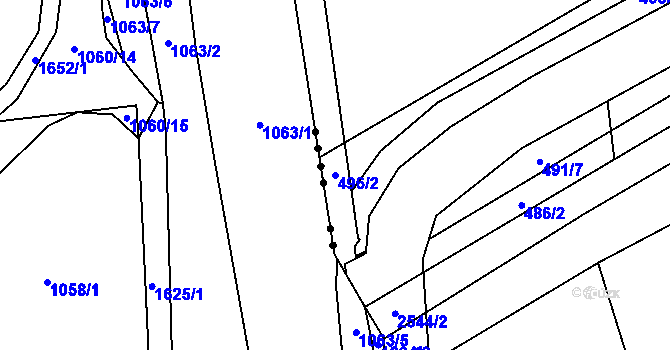 Parcela st. 496/2 v KÚ Hrabová, Katastrální mapa