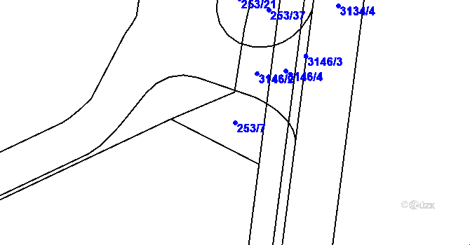 Parcela st. 253/7 v KÚ Hrabová, Katastrální mapa