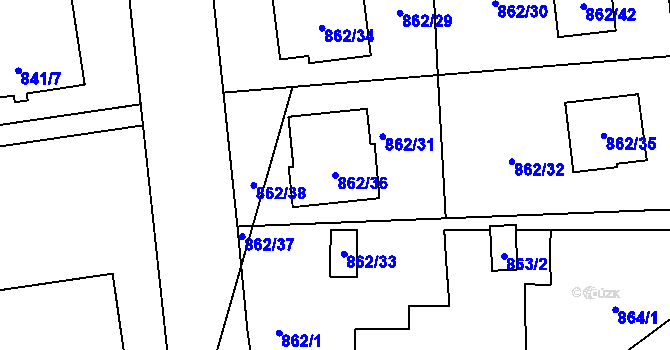 Parcela st. 862/36 v KÚ Hrabová, Katastrální mapa