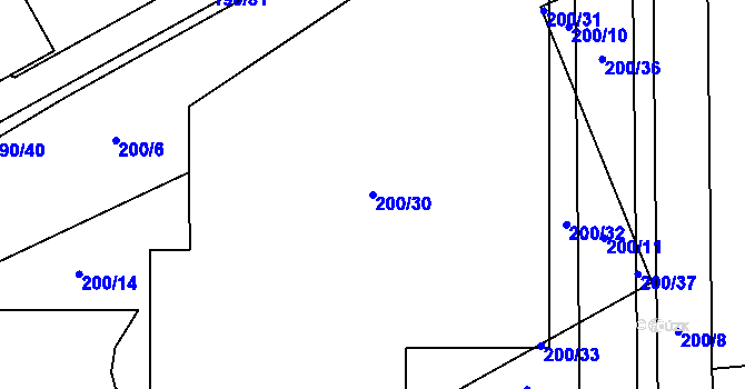 Parcela st. 200/30 v KÚ Hrabová, Katastrální mapa