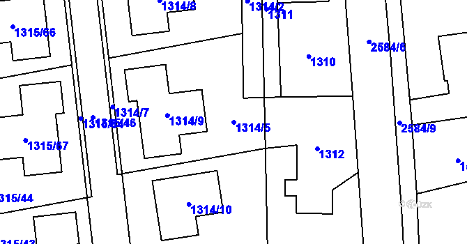 Parcela st. 1314/5 v KÚ Hrabová, Katastrální mapa