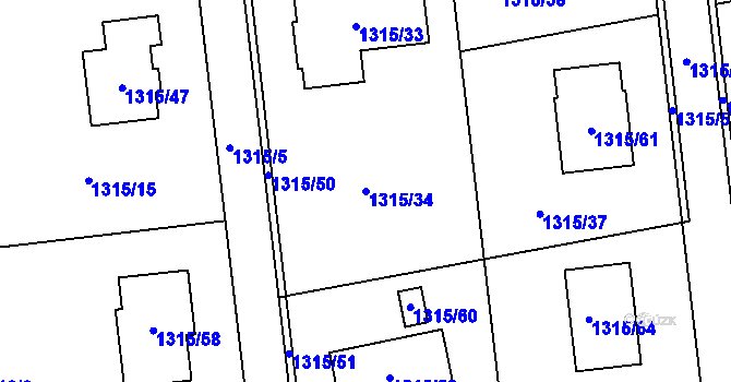 Parcela st. 1315/34 v KÚ Hrabová, Katastrální mapa