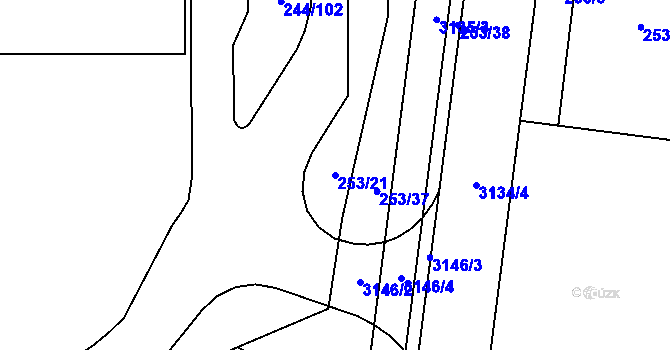 Parcela st. 253/21 v KÚ Hrabová, Katastrální mapa