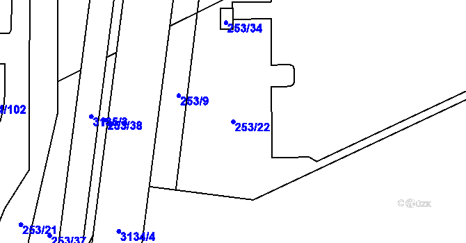Parcela st. 253/22 v KÚ Hrabová, Katastrální mapa