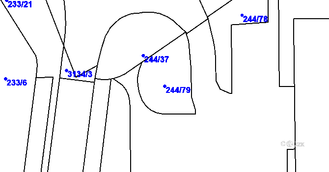 Parcela st. 244/79 v KÚ Hrabová, Katastrální mapa