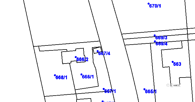 Parcela st. 667/4 v KÚ Hrabová, Katastrální mapa