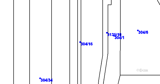 Parcela st. 304/16 v KÚ Hrabová, Katastrální mapa