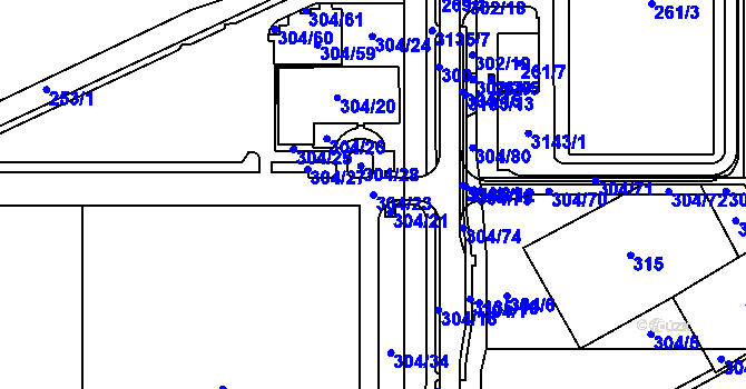 Parcela st. 304/23 v KÚ Hrabová, Katastrální mapa