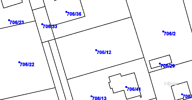 Parcela st. 706/12 v KÚ Hrabová, Katastrální mapa