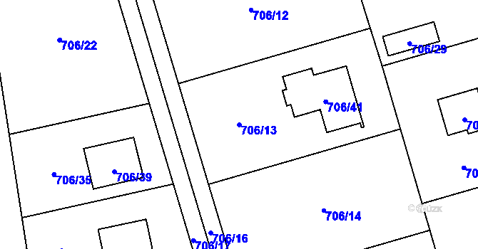 Parcela st. 706/13 v KÚ Hrabová, Katastrální mapa