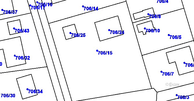 Parcela st. 706/15 v KÚ Hrabová, Katastrální mapa