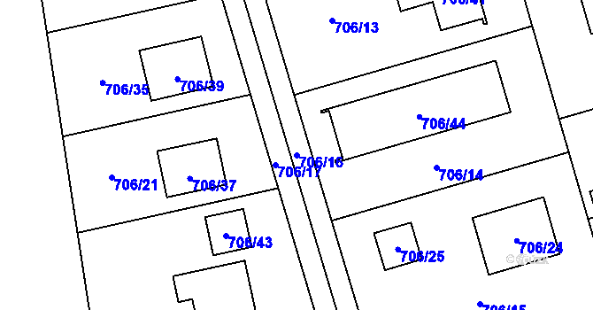 Parcela st. 706/16 v KÚ Hrabová, Katastrální mapa