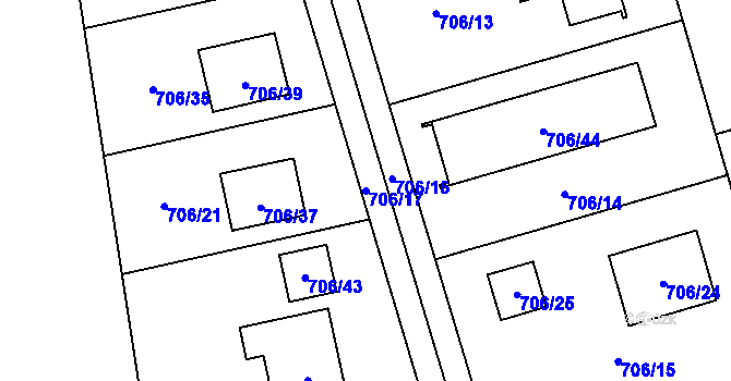 Parcela st. 706/17 v KÚ Hrabová, Katastrální mapa