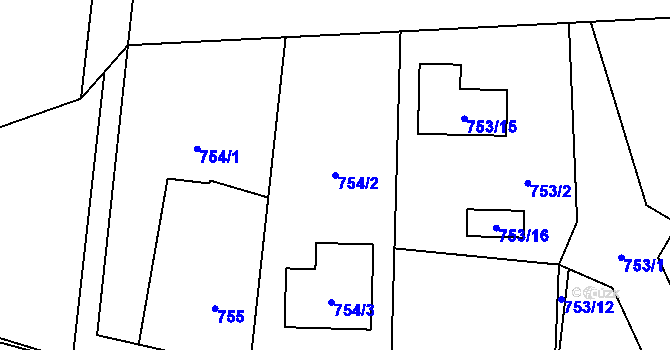 Parcela st. 754/2 v KÚ Hrabová, Katastrální mapa