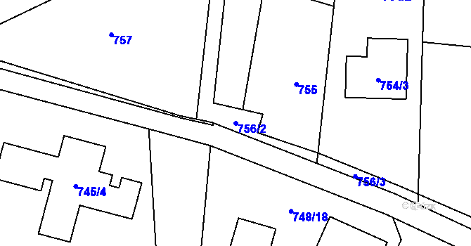 Parcela st. 756/2 v KÚ Hrabová, Katastrální mapa