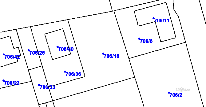 Parcela st. 706/18 v KÚ Hrabová, Katastrální mapa