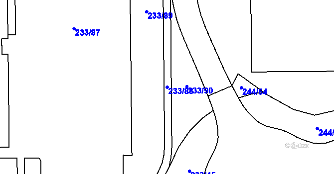 Parcela st. 233/88 v KÚ Hrabová, Katastrální mapa