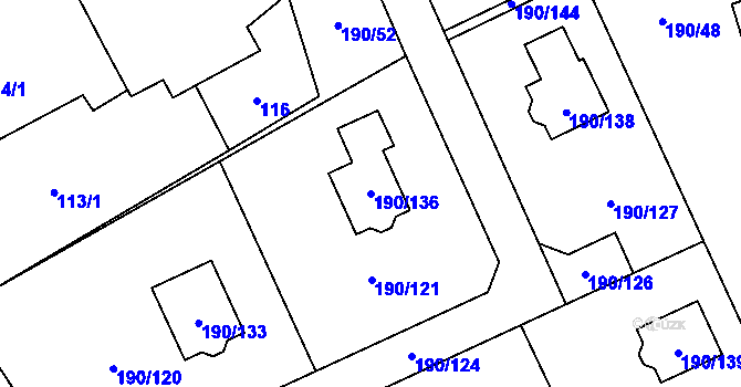 Parcela st. 190/136 v KÚ Hrabová, Katastrální mapa