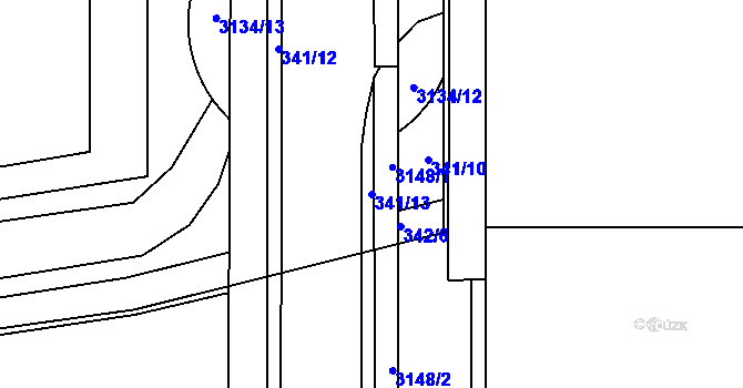 Parcela st. 341/13 v KÚ Hrabová, Katastrální mapa