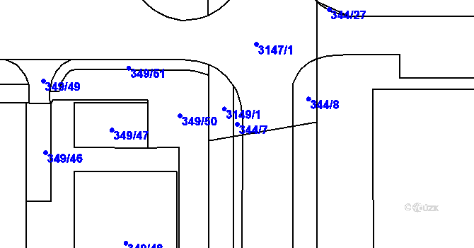 Parcela st. 344/7 v KÚ Hrabová, Katastrální mapa