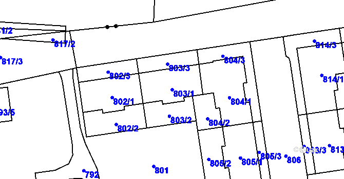 Parcela st. 803/1 v KÚ Hrabová, Katastrální mapa