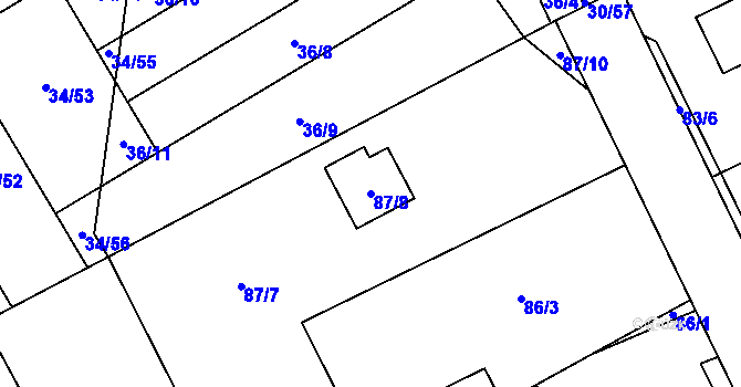 Parcela st. 87/8 v KÚ Hrabová, Katastrální mapa