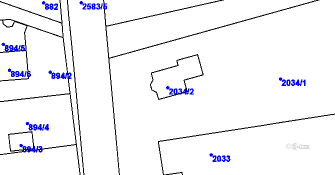 Parcela st. 2034/2 v KÚ Hrabová, Katastrální mapa