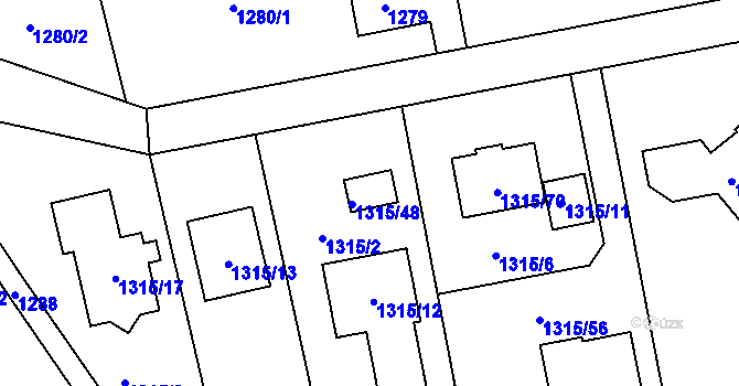 Parcela st. 1315/48 v KÚ Hrabová, Katastrální mapa