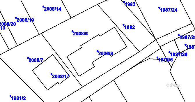 Parcela st. 2008/8 v KÚ Hrabová, Katastrální mapa