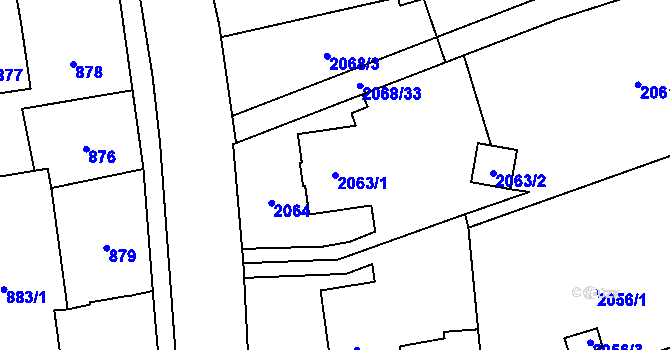Parcela st. 2063/1 v KÚ Hrabová, Katastrální mapa