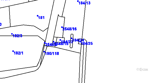 Parcela st. 184/25 v KÚ Hrabová, Katastrální mapa
