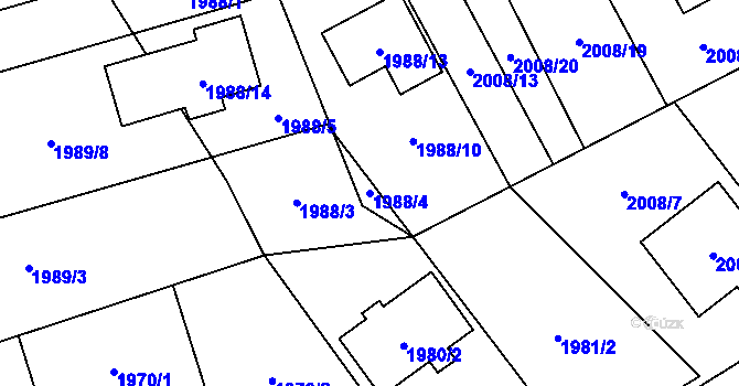 Parcela st. 1988/4 v KÚ Hrabová, Katastrální mapa